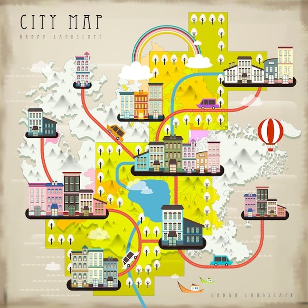 A stylized map of a US city, with various zones highlighted to represent different operational design domains (ODDs) for autonomous vehicles, such as residential areas, commercial districts, and highway corridors.