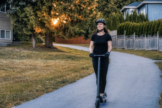 A rider wearing a helmet on a shared scooter, emphasizing the importance of safety gear and responsible riding behavior.