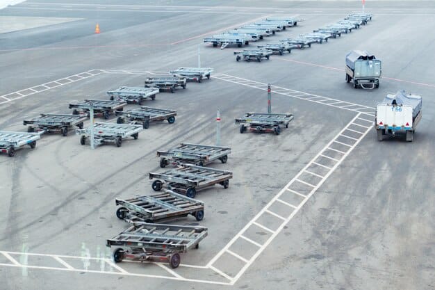 An image depicting a centralized logistics hub where drones and autonomous vehicles are being loaded with packages. The facility is modern and efficient, showcasing the integration of technology in supply chain operations.