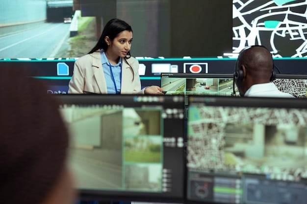 A modern traffic control center, showing operators monitoring real-time data feeds from smart highways and coordinating responses to incidents.