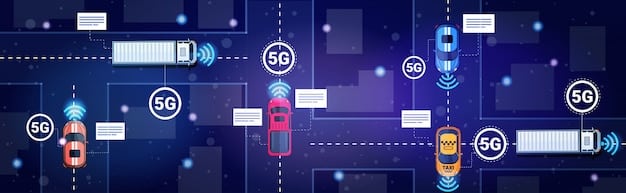 An illustration depicting a network of interconnected transportation systems, with data streams flowing between sensors, vehicles, and control centers. The focus is on the seamless integration and real-time data exchange facilitated by next-generation transportation sensors.