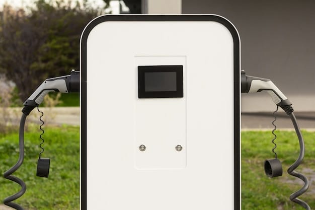 A close-up shot of an electric vehicle charging station in a modern urban setting, showcasing a sleek, futuristic design. The image highlights the growing infrastructure supporting the adoption of electric vehicles and emphasizes the convenience and accessibility of charging solutions.
