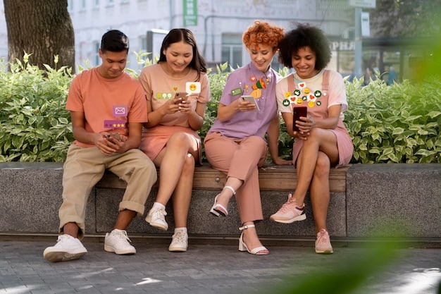 A diverse group of citizens using their smartphones in a public park, interacting with a city's mobile app to report issues like broken streetlights or provide feedback on a proposed community project.