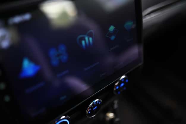 A close-up shot of an EV's central display showing the progress of a software update with the manufacturer's logo prominently displayed.
