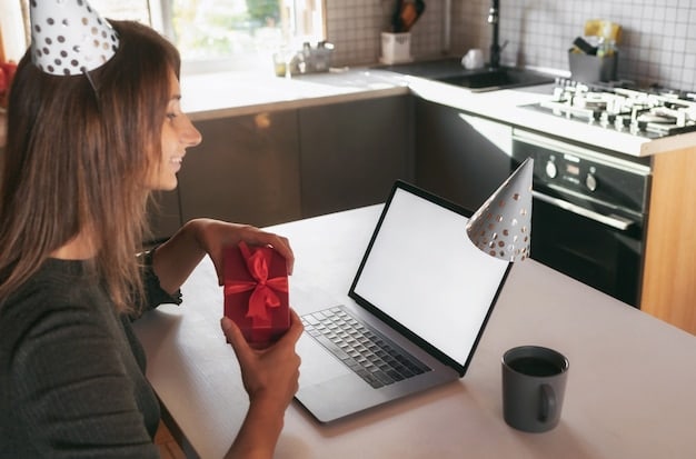 A person sitting at a desk, looking at a laptop displaying insurance quotes for electric vehicles. The person is holding a pen and appears to be comparing the different options carefully. The background is a clean, modern home office setup.