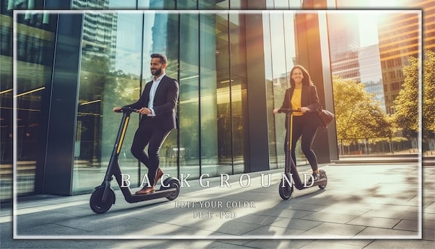 A split image. On one side, a person is happily riding an e-scooter through a park, showcasing its portability and ease of use. On the other side, a person is confidently riding an e-bike uphill in a city, highlighting its power and ability to handle challenging terrain.