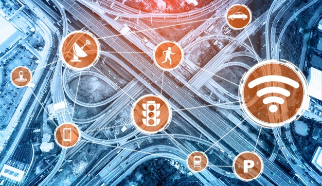 A diagram illustrating a blockchain network with various entities in the transportation supply chain (manufacturers, distributors, retailers) connected by secure and transparent data blocks. Each block contains information about the product's journey, enhancing traceability and trust.