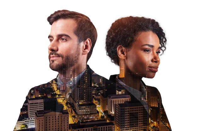 A split image showing two contrasting scenes. On one side, a diverse group of people in a public space, representing a community being policed. On the other side, a computer screen displaying complex algorithms and data visualizations used in predictive policing, symbolizing the potential for biased data analysis.