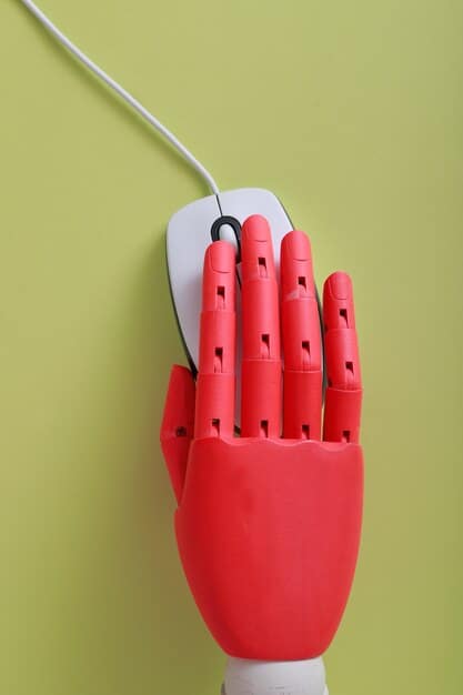 Close-up shot of a robotic arm using AI to identify and sort different types of recyclable materials (plastic, glass, paper) on a conveyor belt. The lighting is bright, and the focus is on the precision and speed of the AI-driven sorting process.