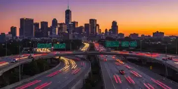 Futuristic US highway with electric autonomous vehicles