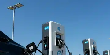 Modern EV charging station with NACS and CCS connectors