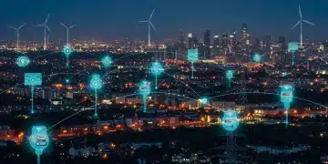 Smart city grid with interconnected energy infrastructure and digital overlay