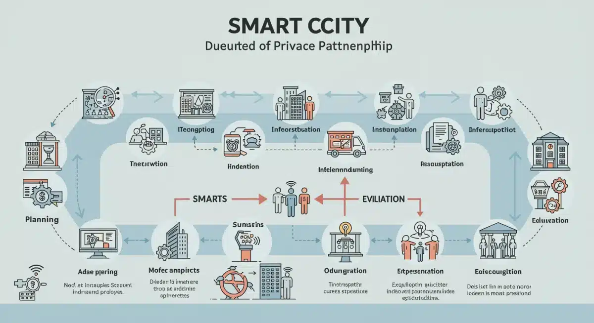 Infographic detailing the accelerated stages of smart city project implementation through PPPs.