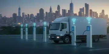 Modern electric fleet charging at a smart hub, symbolizing 2026 technology and cost reduction.