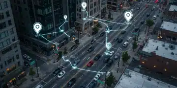 Smart parking technology optimizing urban traffic flow in a US downtown.