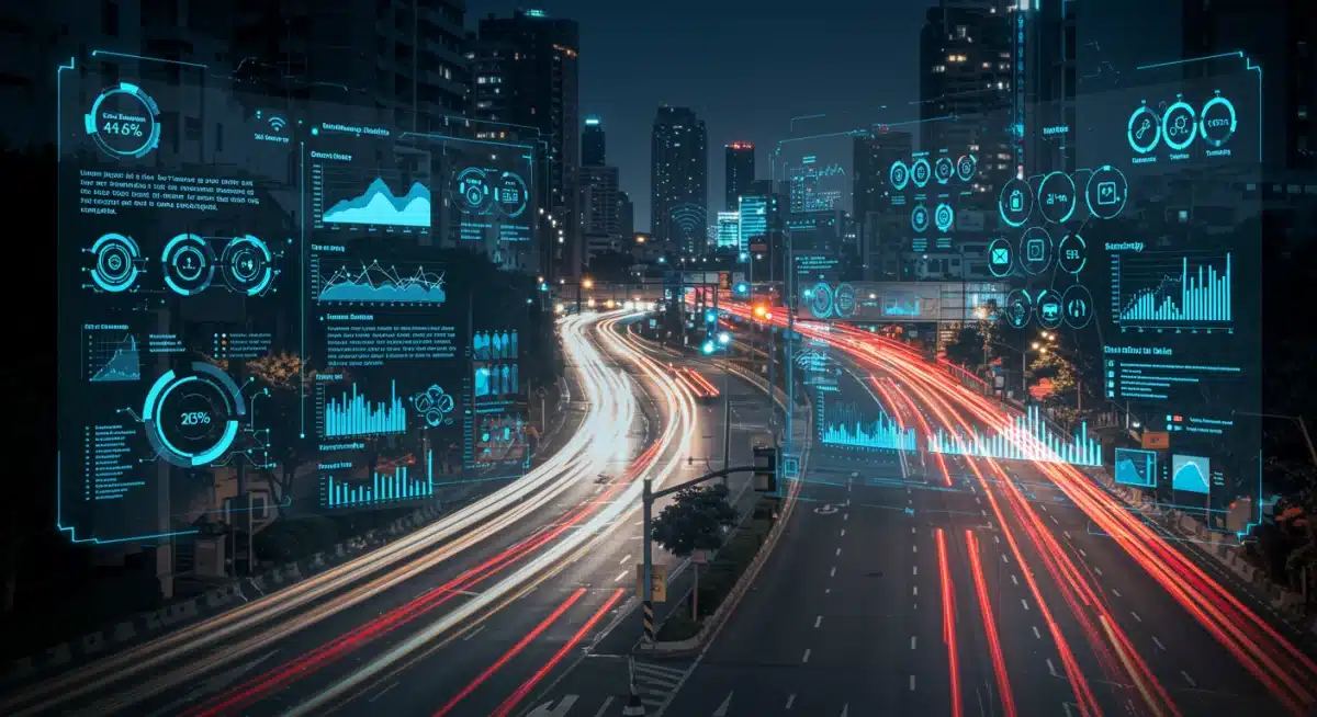 Smart traffic management system displaying real-time data and predictive analytics for urban mobility