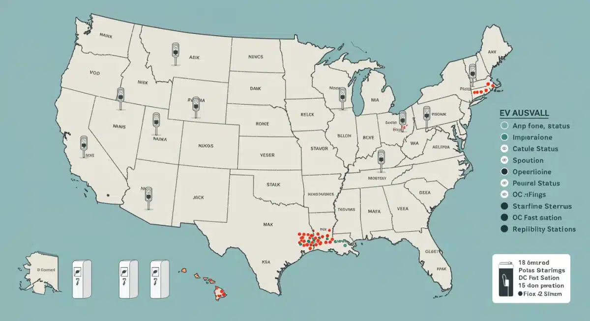 US map showing EV charging station types and reliability ratings