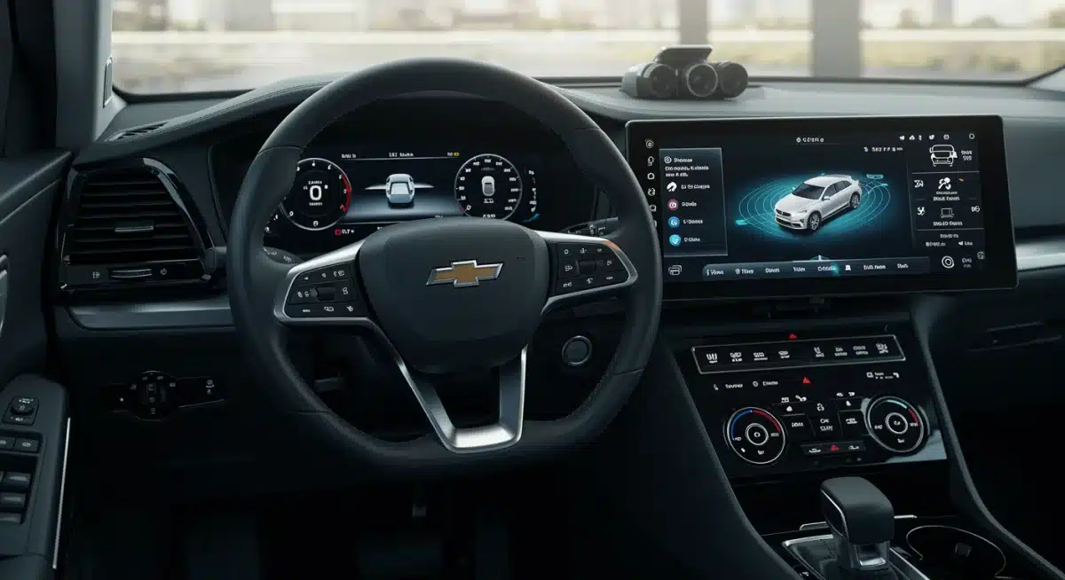 Autonomous vehicle interior displaying sensor data and advanced navigation systems.