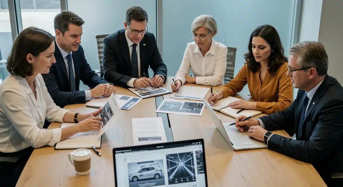 Policymakers and industry leaders discussing autonomous vehicle legislation in a conference room.