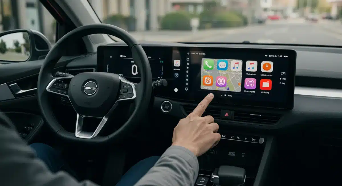 Driver using updated EV infotainment system