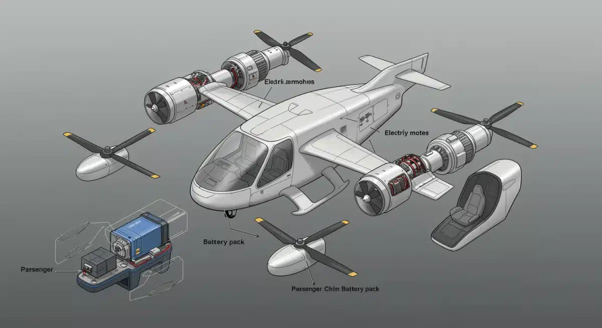Detailed diagram of an eVTOL aircraft's internal components and design.