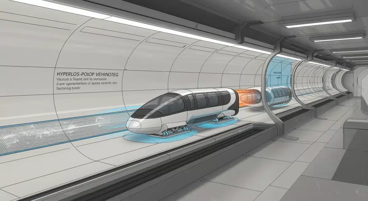 Detailed diagram of a hyperloop pod in a vacuum tube demonstrating magnetic levitation.
