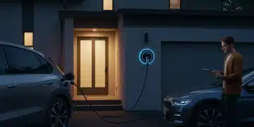 Modern home with an electric car charging in the driveway at dusk, highlighting a wall-mounted EV charger.