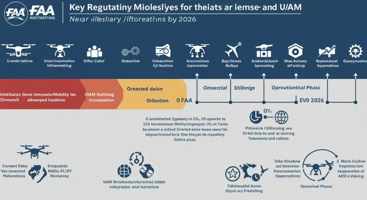 Timeline infographic of US Urban Air Mobility regulatory milestones leading to 2026.