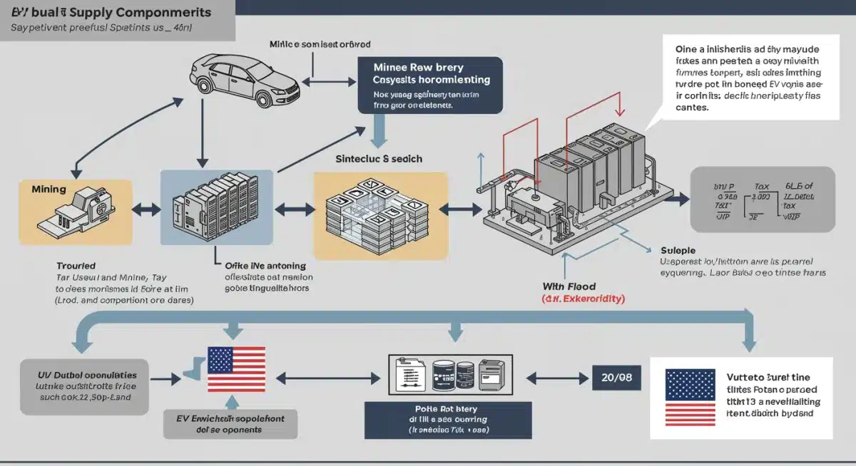 Infographic illustrating EV battery component sourcing and manufacturing, crucial for 2026 tax credit eligibility.