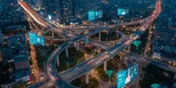 Futuristic smart city with integrated technology and efficient infrastructure.