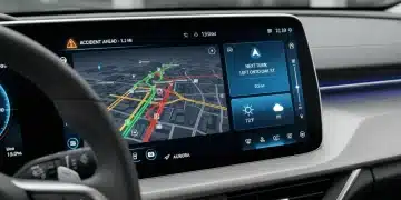 In-car display showing real-time connected vehicle data and safety alerts
