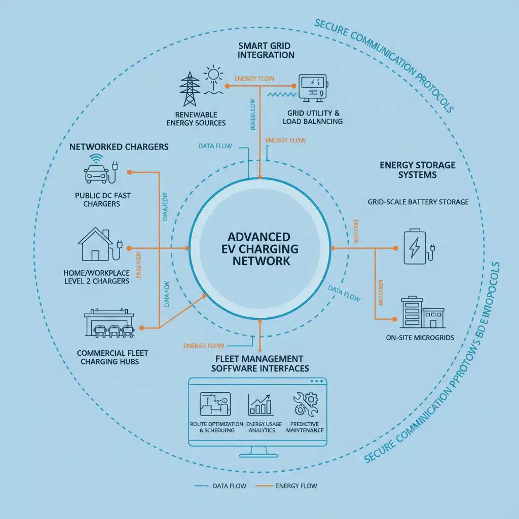 Diagram of advanced EV charging network components