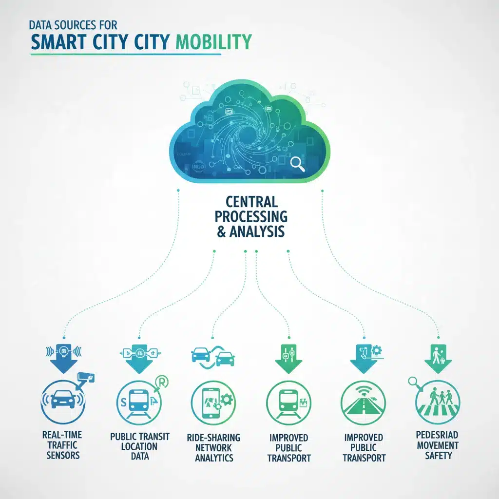 Infographic illustrating data sources for smart city mobility insights.