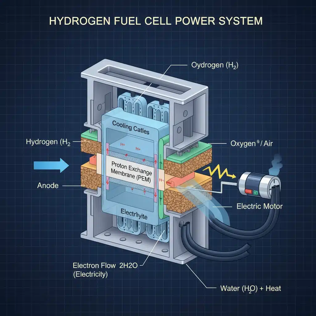 Diagram of hydrogen fuel cell stack operation